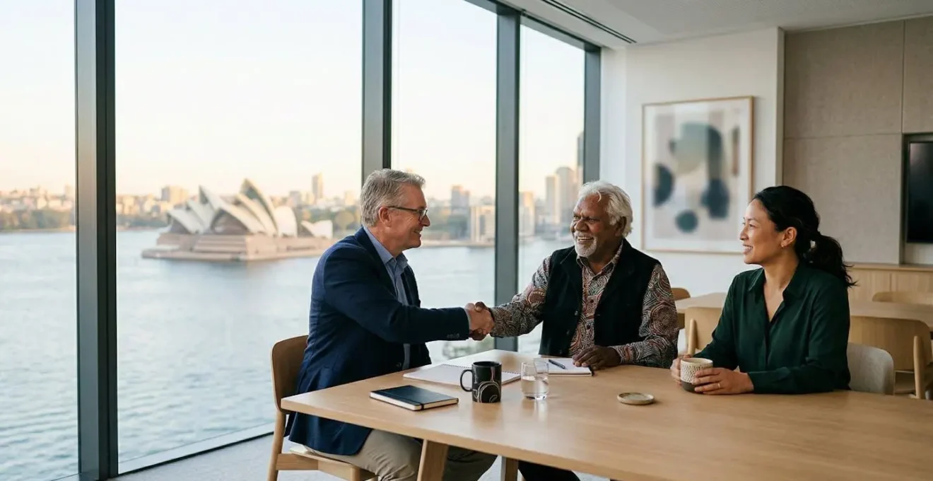 Business professionals in an Australian corporate boardroom demonstrating respectful meeting etiquette