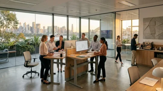 Modern office space showcasing blend of informal Australian and formal international management styles