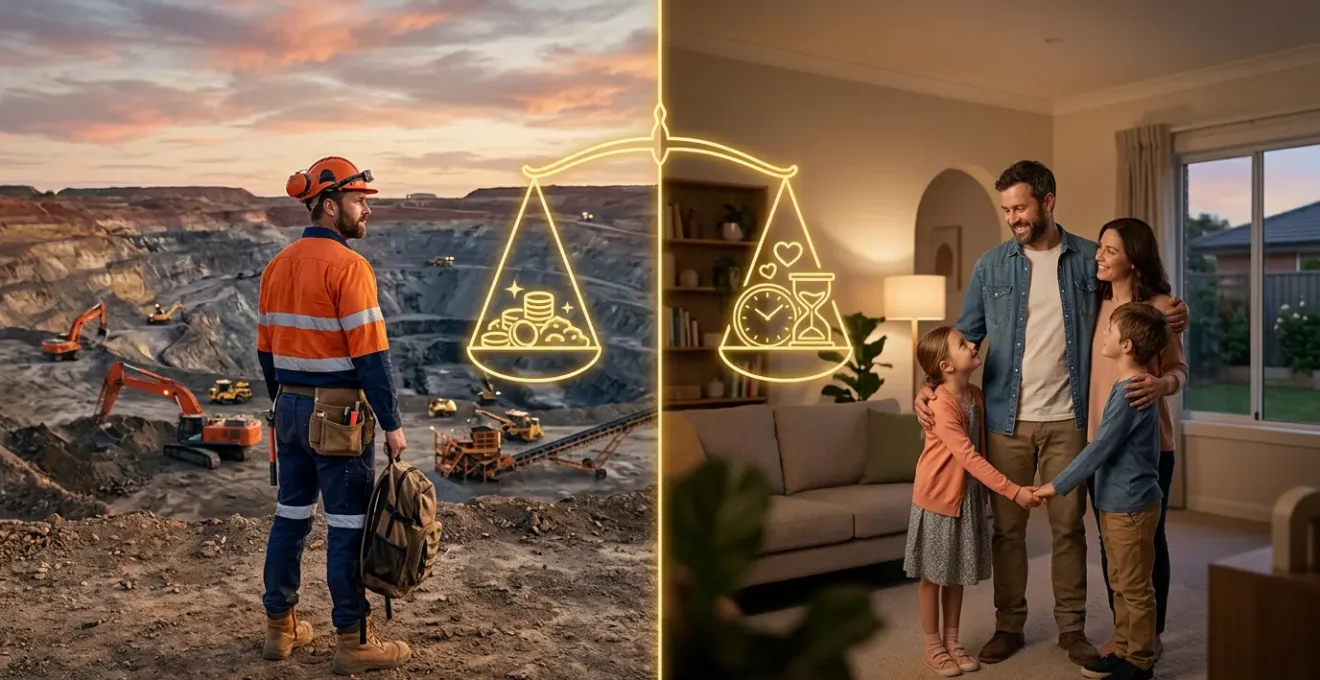 FIFO worker contemplating lifestyle choices between remote mining site and family home