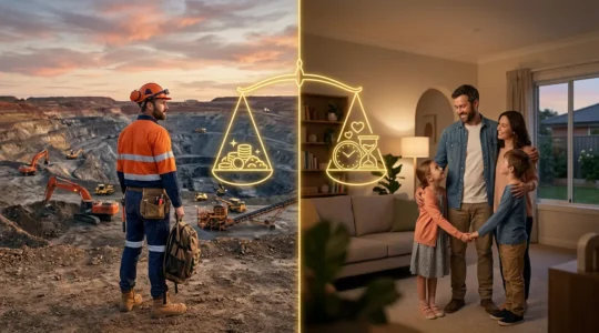 FIFO worker contemplating lifestyle choices between remote mining site and family home