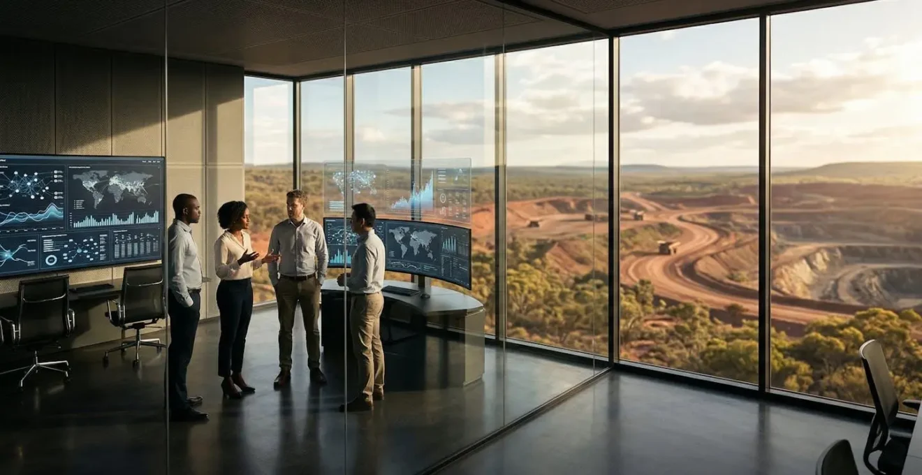 Business professional examining data on critical mineral supply chains in modern mining operations center