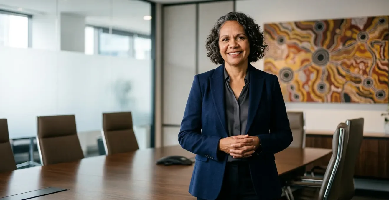 Professional presenting acknowledgement of country in modern boardroom setting