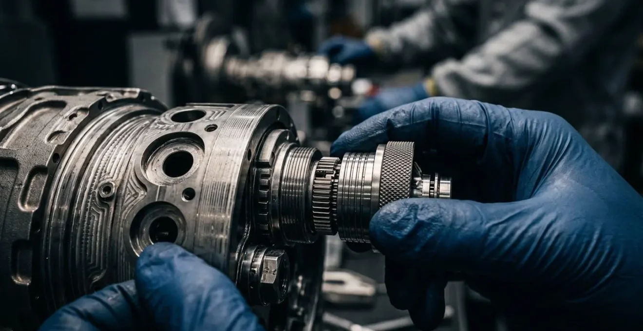 Workers in advanced manufacturing facility using precision engineering equipment