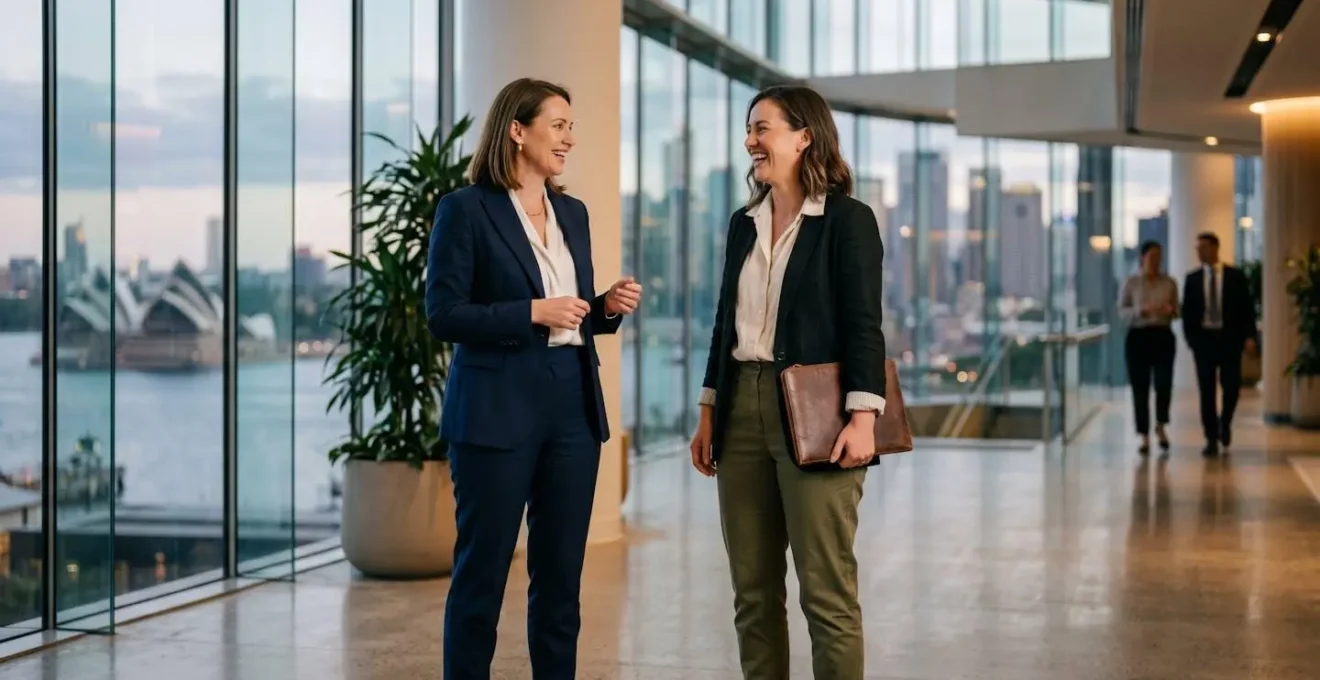 Professional attire comparison showing Sydney and Melbourne business dress standards