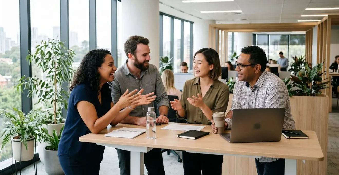 Diverse team collaborating in modern Australian office space