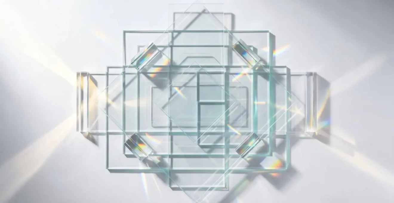 An abstract representation of a transparent digital decision log in a collaborative workspace.