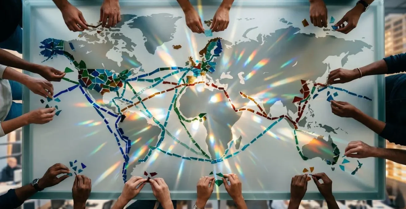 Abstract network of global connections showing business expansion across continents