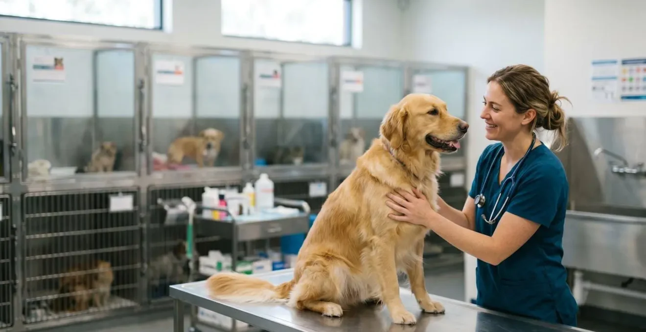 Modern veterinary quarantine facility with professional staff caring for pets