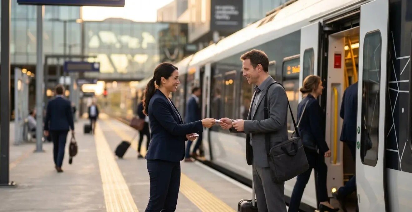 Modern regional train station surrounded by co-working spaces and business development